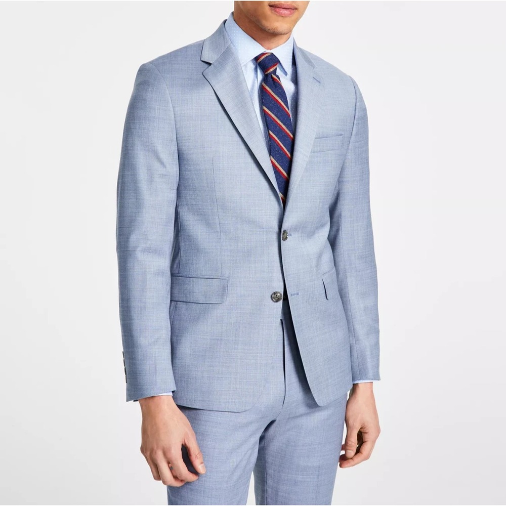 Calvin Klein Men's Skinny Fit Wool Blend 2-pc Suit Blue Jacket 38R Pants 33W 30L